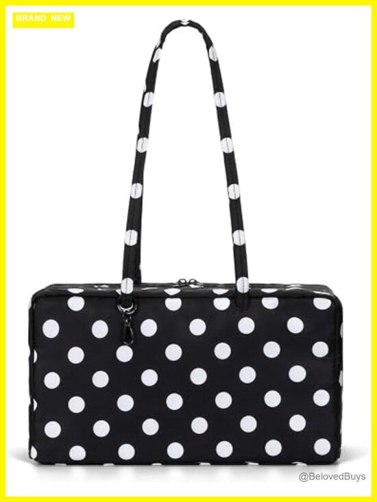 Handbags - Nylon Polka Dot Bowler Top Handle Tote Bag with Key Leash